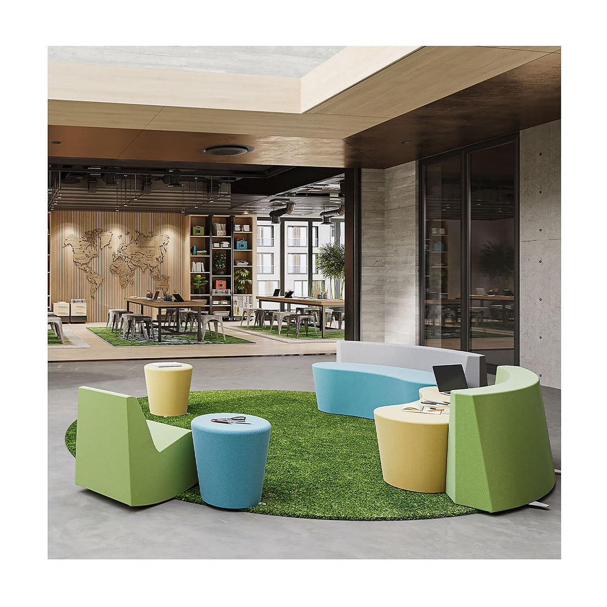 GreenSpace 7'6" Round Artificial Grass Rug by Joy Carpets – 7'6" (Round), Polyethylene (PE), Green, Model 624E