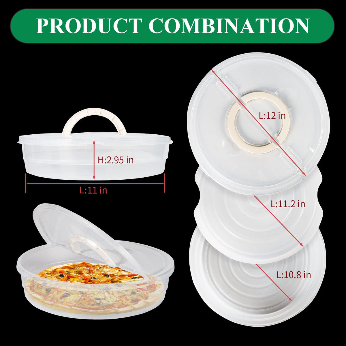 ZLMXXT Pizza Storage Container, 12 Inch Round with Lid and Handle, Clear 2 Pack