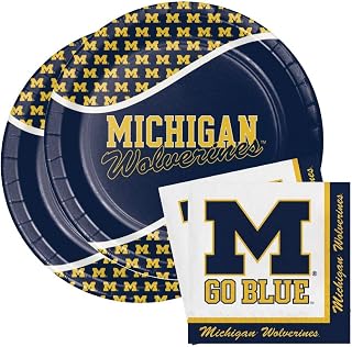 NCAA Creative Converting Michigan Wolverines Party Bundle 9" Plates (16) Lunch Napkins (20)