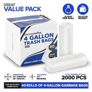 Clear 4 Gallon Trash Bag (2000 Pack) Un-Scented Small Garbage Bags for Bathroom Can by Stock Your Home – 2000 Pack, 512.0 ounces, Plastic, Clear, Pack of 2000