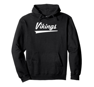 Curtis Vikings Vintage Swoosh Pullover Hoodie by Curtis Vikings Official High School Gear – Polyester, Black, Model MD87V9YMEWV
