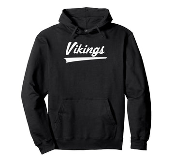 Curtis Vikings Vintage Swoosh Pullover Hoodie by Curtis Vikings Official High School Gear – Polyester, Black, Model MD87V9YMEWV