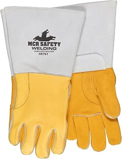 MCR Safety 49751 Welding Gloves, Premium Gold Grain Elkskin Leather sewn with DuPont Kevlar thread