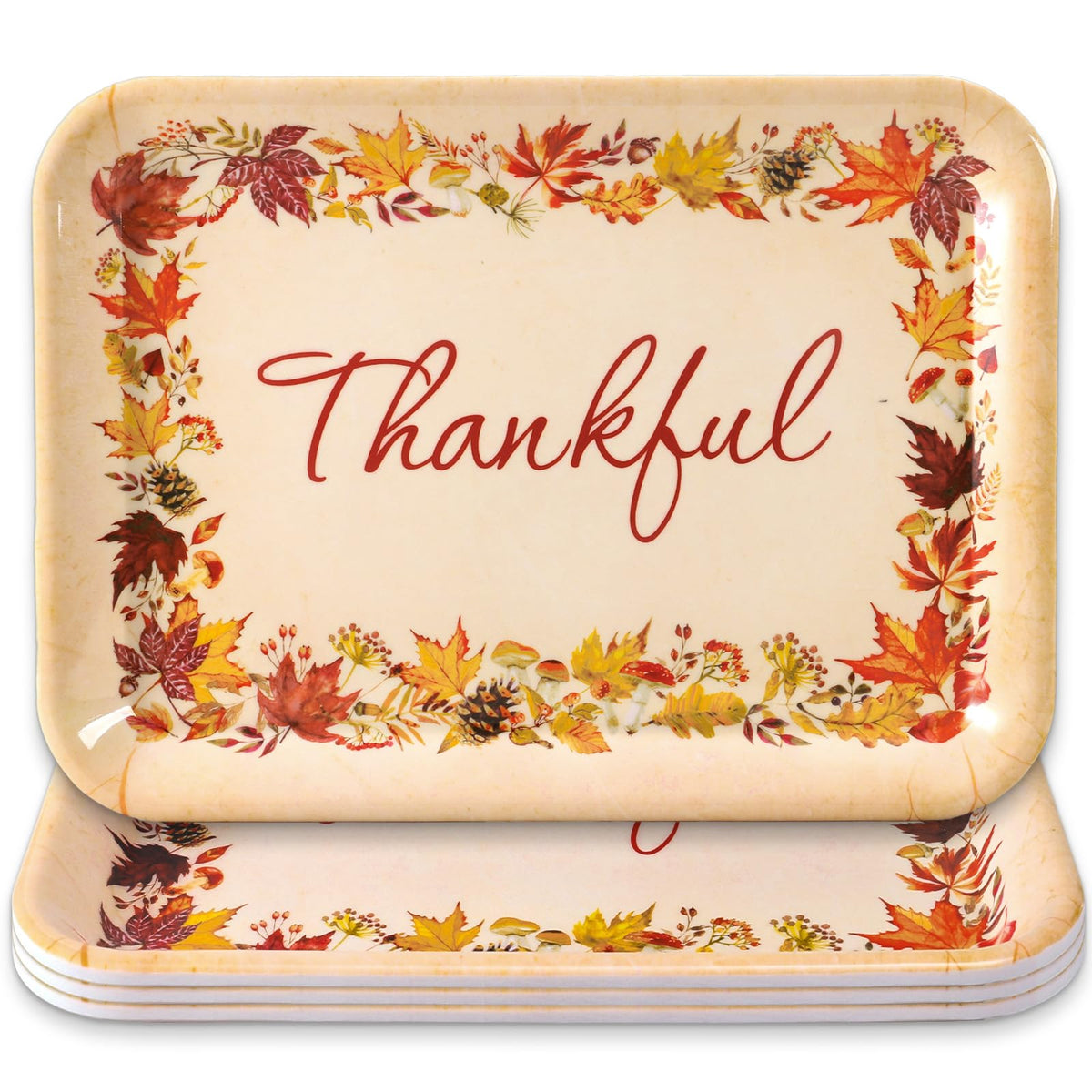 JarThenaAMCS Serving Trays, Set of 3 Melamine Platters, Watercolor Autumn Maple Leaves