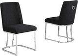 Modern Chairs Set of 2, Chrome Side Chairs & Counter Stools with Ring Pull Back, Luxury Upholstered Chairs for Kitchen Island, Dining Room & Home Bar (Boucle, Black / Silver, Side Chair)