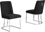 Modern Chairs Set of 2, Chrome Side Chairs & Counter Stools with Ring Pull Back, Luxury Upholstered Chairs for Kitchen Island, Dining Room & Home Bar (Boucle, Black / Silver, Side Chair)