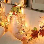 Fall Decorations Lighted Fall Garland, 9FT 50 Count Incandescent Lights Brown Wire UL Certified Connectable Maple Leaves String Lights for Home Fireplace Mantle Thanksgiving Decor
