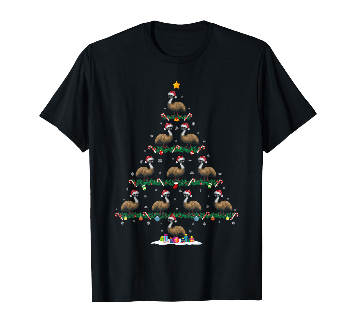 Emu Christmas Tree Pajama Men Women Kids Ugly Xmas T-Shirt by Funny Xmas Tree Emu Lover Gifts – Polyester, Black, Model 6JNYPPM1M49