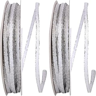 Reliant Ribbon Glimmer Wired Edge Ribbon, 1/8 Inch X 25 Yards, Silver (Pack of 2)