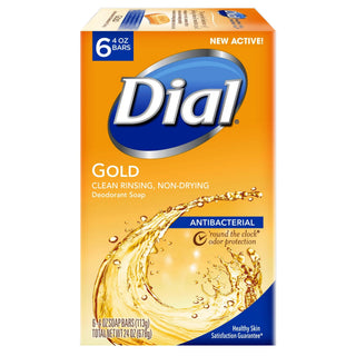 Gold Antibacterial Soap - Six Individual Wrapped 4 oz Bars by Dial – 4 Ounce (Pack of 6), Gold, Pack of 6, Model 6655