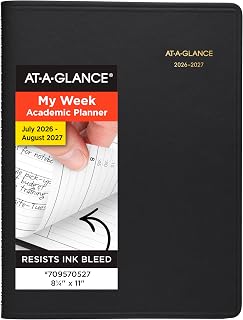 AT-A-GLANCE Planner 2026-2027 Weekly Academic 14-Month July-August, Quarter-Hourly Appointment Book, 8-1/4" x 11", Black (7095705)