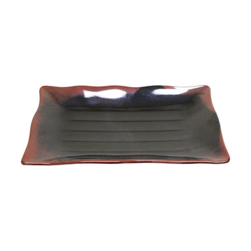Tenmoku melamine dinnerware collection 13 1/2" x 9 1/8" wave rectangular plate by Thunder Group – Large, Melamine, Black brown, Model 2414TM