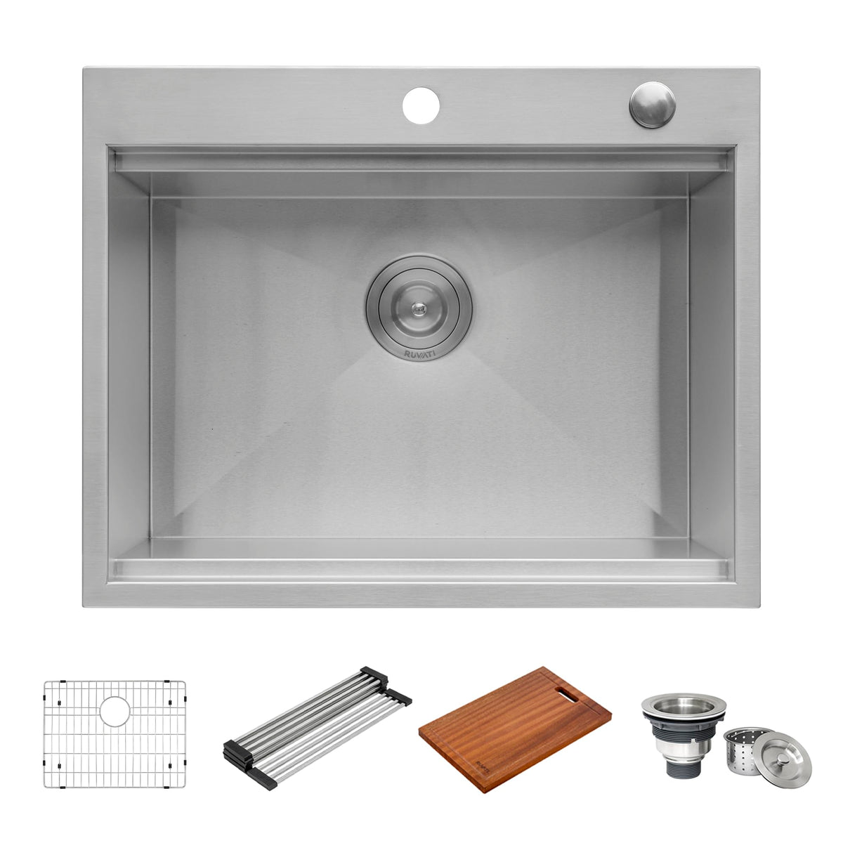 25x20-in 16-Gauge RV Drop in Workstation Kitchen Sink by Ruvati – 25 Inch, Stainless Steel, Model RVH8205
