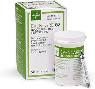 Medline EvenCare G2 Blood Glucose Test Strips, Self-testing with G2 Monitoring System, 6 Second Results, 50 Count System, 6 Second Results, 50 Count