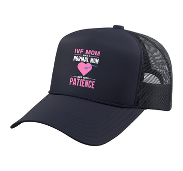 Retrieval Day Transfer Day Vitro Fertilisation IVF Mom Trucker Hat with Adjustable Mesh Back by IVF Transfer Infertility Designs – Polyester, Navy Blue