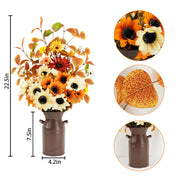 Obbsie Artificial Fall Flowers in Metal Pot, 22.5 Inch, Orange