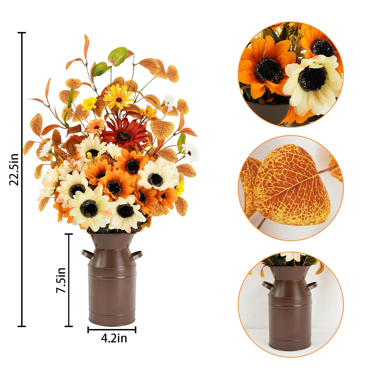 Obbsie Artificial Fall Flowers in Metal Pot, 22.5 Inch, Orange