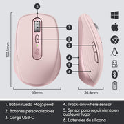 MX Anywhere 3 Compact Performance Wireless Mouse 4K DPI - Rose by Logitech – Pink, Model 910-005994