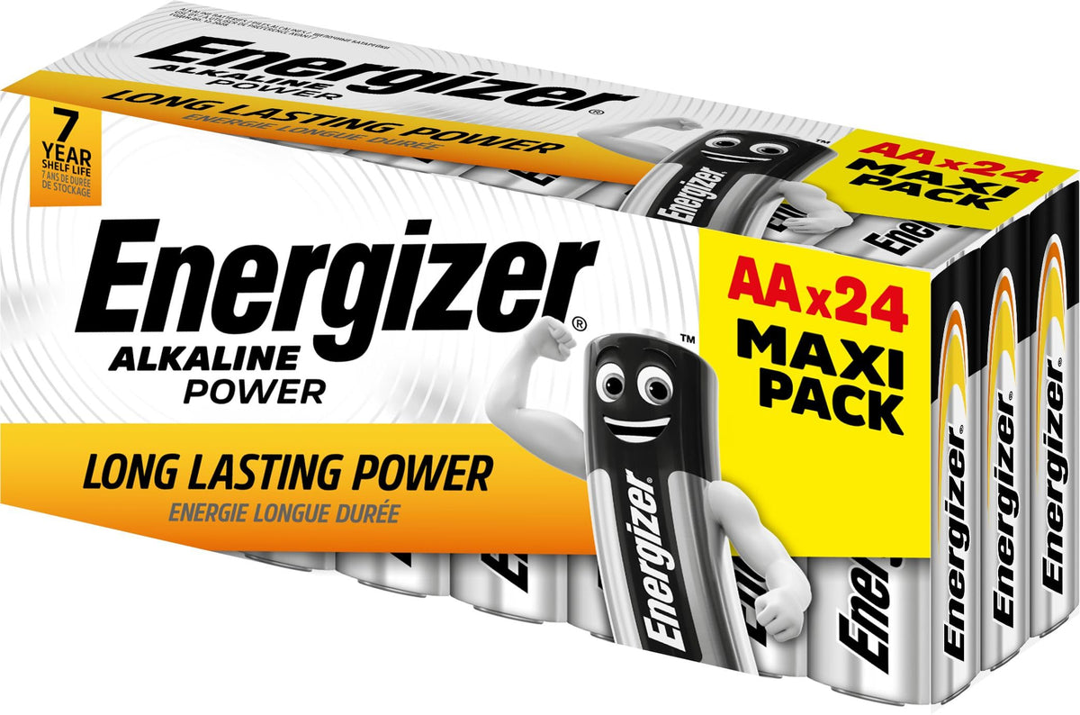 Battery Alkaline Power AA (Mignon/LR6 24 Storage Box) by Energizer – 24-Pack, Alkaline, Silver/black, Pack of 24, Model E300456403
