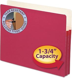 SMEAD 73221 1 3/4-Inch Exp Colored File Pocket Straight Tab Letter Red