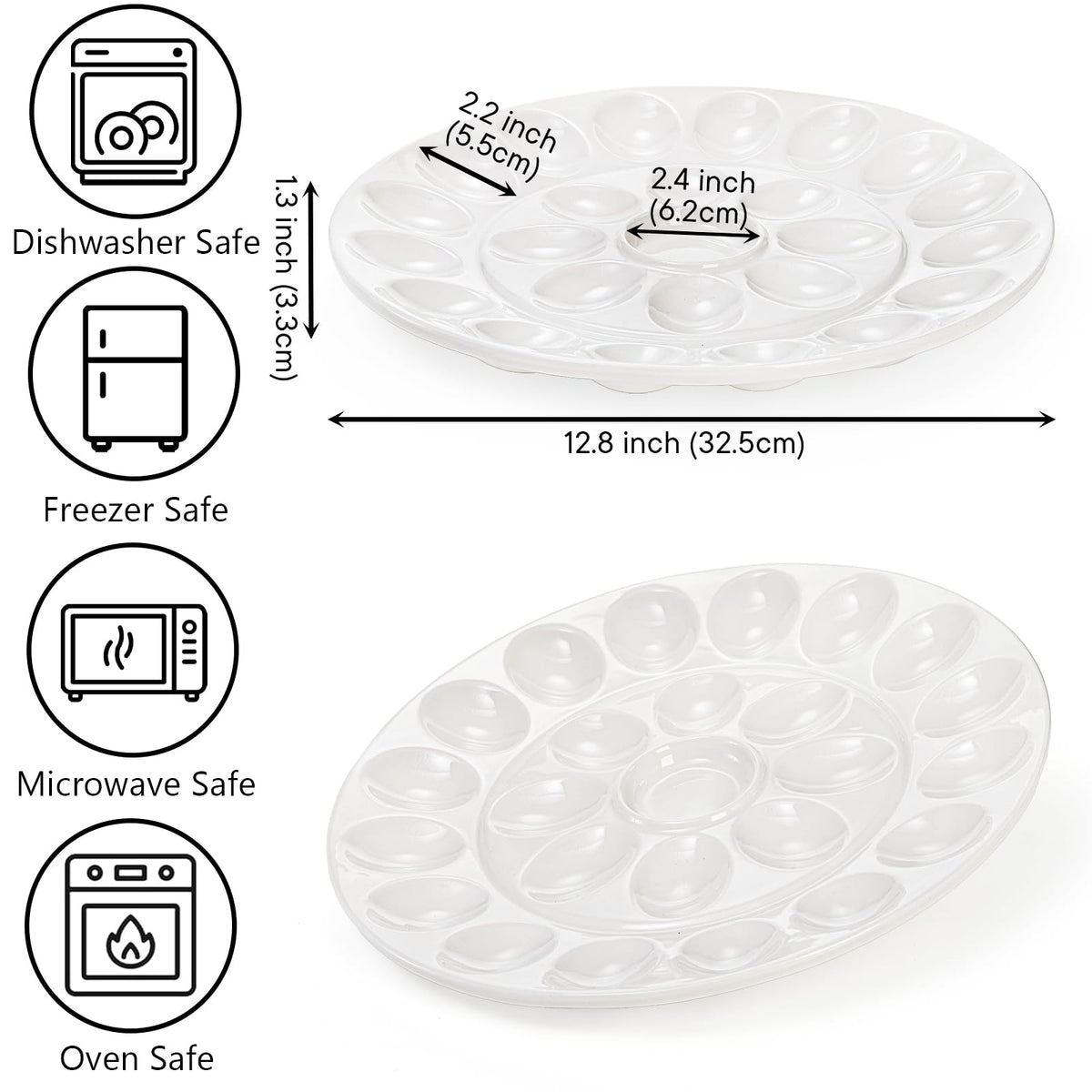 Foraineam Porcelain Deviled Egg Platter, 12.6 Inches, White 2 Pack