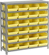 Global Industrial 7 Shelf Steel Shelving with (24) 4" H Plastic Shelf Bins | Gray Frame & Yellow Bins, 36"W x 12"D x 39"H, Industrial or Commercial Storage, Assembly Required