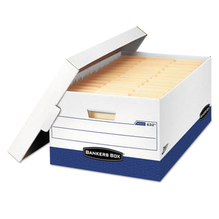 PRESTO™ Heavy-Duty Storage Boxes by Bankers Box – Legal Size, Paper, White/Blue, Pack of 12, Model FEL0063201