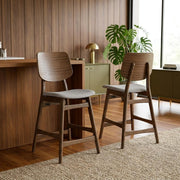 Solid Wood Counter Stools with Upholstered Seat by Starlight Canyon Home – Solid Wood, MDF, Fabric (100% Polyester), Foam, Grey, Pack of 2