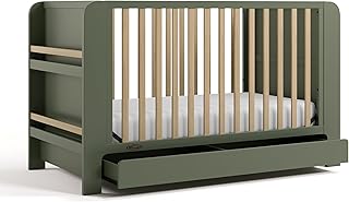Graco Read-with-Me 4-in-1 Convertible Crib with Drawer, Olive and Driftwood