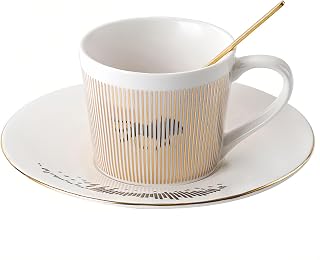 Coffee Cup and Saucer Sets 8.45oz Unique Dynamic Mirage Reflection Tea Cup Luxury Porcelain Mirror Ceramic Mug Gifts for Cappuccino Espresso 250ml Lion