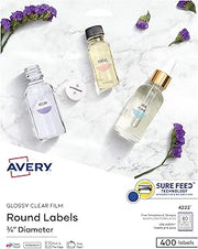 Avery Printable Round Labels with Sure Feed, 3/4" Diameter, Glossy Clear, 400 Customizable Labels (4222)