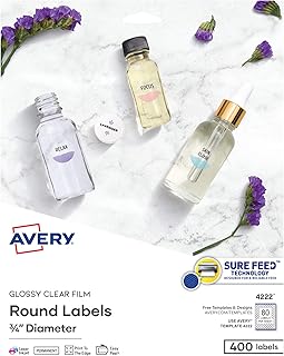 Avery Printable Round Labels with Sure Feed, 3/4" Diameter, Glossy Clear, 400 Customizable Labels (4222)
