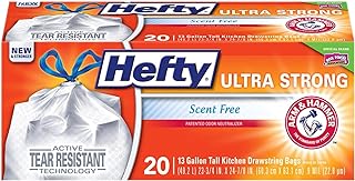 Hefty Ultra Strong Tall Kitchen Trash Bags, 13 Gallon, 20 Count, Scent Free