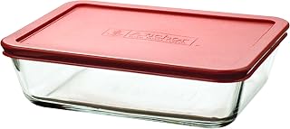 Anchor Hocking Classic Glass Food Storage Container with Lid, Red, 6 Cup