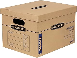 Bankers Box SmoothMove™ Classic Moving & Storage Boxes with Lift-Off Lids, Small, 10" x 12" x 15", Kraft/Blue, Pack of 10