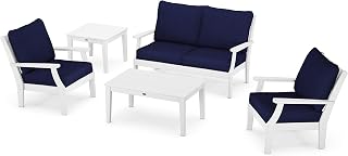 Polywood Braxton 5-Piece Deep Seating Set in White/Navy
