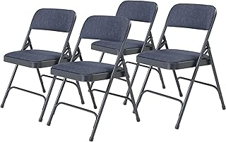 Premium Padded Portable Folding Chairs by National Public Seating – 2200 Series Upholstered, Heavy-Duty Foldable Chairs for Indoor & Outdoor Use – Set of 4, Comfortable & Durable, Char-Blue