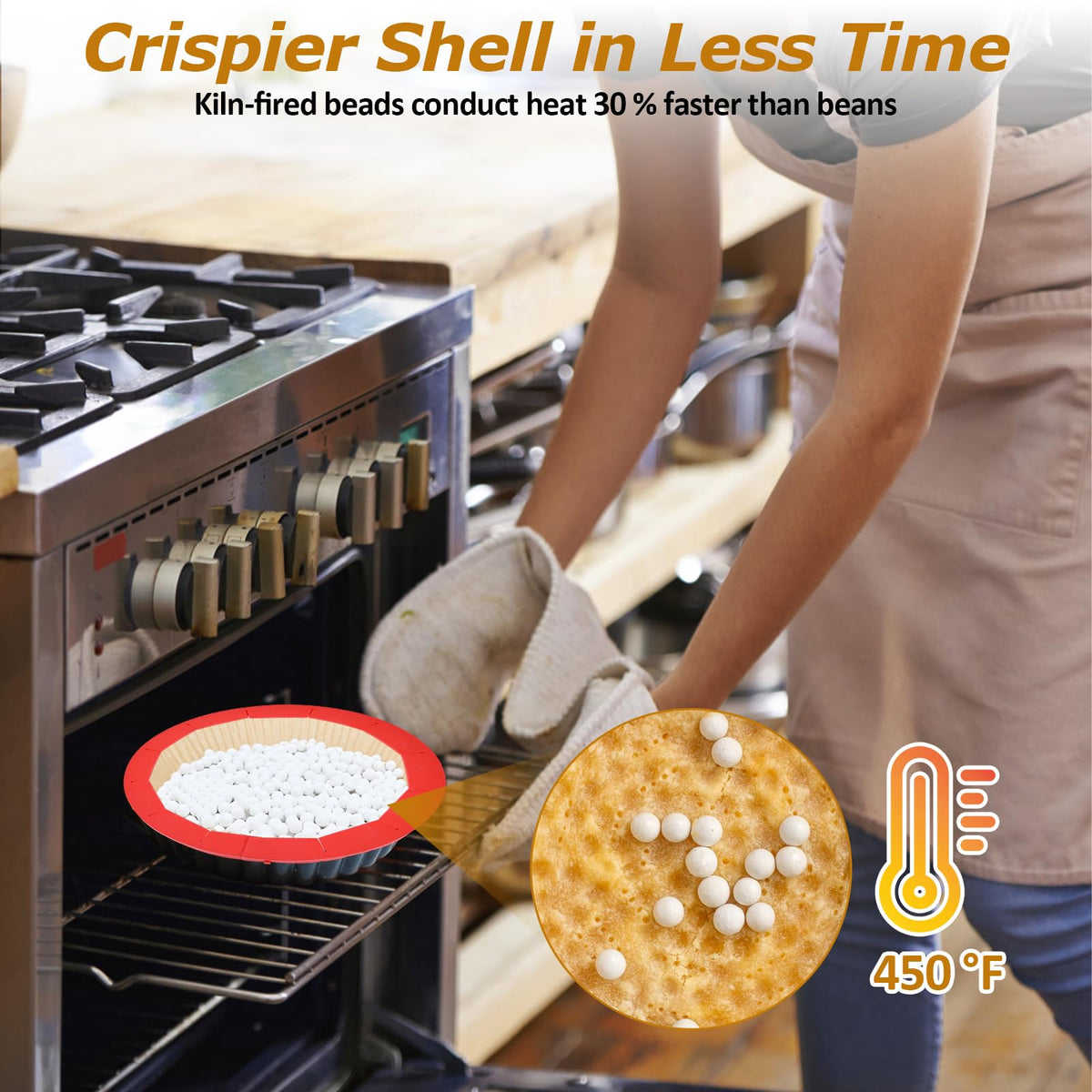 MiToBeLe Ceramic Pie Weights Set, 1.1 Pounds with 50 Parchment Liners and Adjustable Silicone Shield