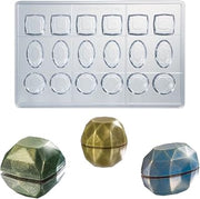 Martellato Polycarbonate Chocolate Mold: Round, Square and Oval Gem Diamonds, Total 18 Cavities
