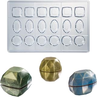 Martellato Polycarbonate Chocolate Mold: Round, Square and Oval Gem Diamonds, Total 18 Cavities