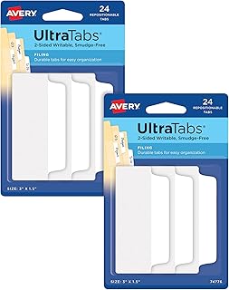 Avery Ultra Tabs, 3" x 1.5" File Tabs, White, 48 Tabs