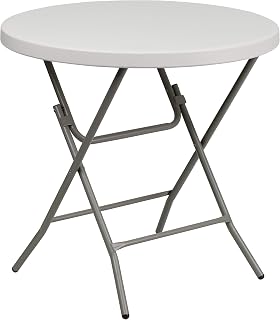 Flash Furniture 2.63 ft Plastic Round Folding Table, Granite White | Durable Construction, Commercial Use