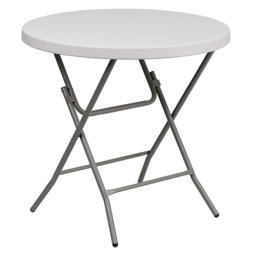 2.63 ft Plastic Round Folding Table by Flash Furniture – 32" Round, Plastic, Metal, Plastic: Polyethylene, Granite White, Model RB-32R-GW-GG