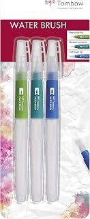 Tombow Wb-3P Brush Set with Water Reservoir (Empty), 3 Pieces, 1x Fine, Medium, Flat Brush Tip, Multi-Coloured
