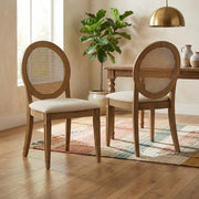 Brown 2-Piece Cane-Back Dining Chair Set with Upholstered Seats by Furnifact – Rubberwood 85.00%,Paper Rattan 5.00%,Foam 5.00%,Fabric 5.00%, Brown, Pack of 2