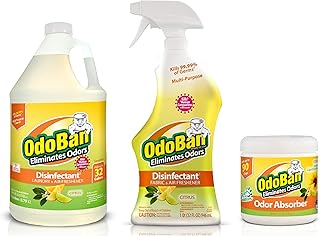 OdoBan Ready-to-Use Disinfectant and Odor Eliminator, Set of 3, 32 oz Spray, 1 Gallon Concentrate and 14 oz Solid Odor Absorber, Citrus Scent