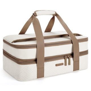 TOURIT Expandable Casserole Carrier, Double Compartment, Beige