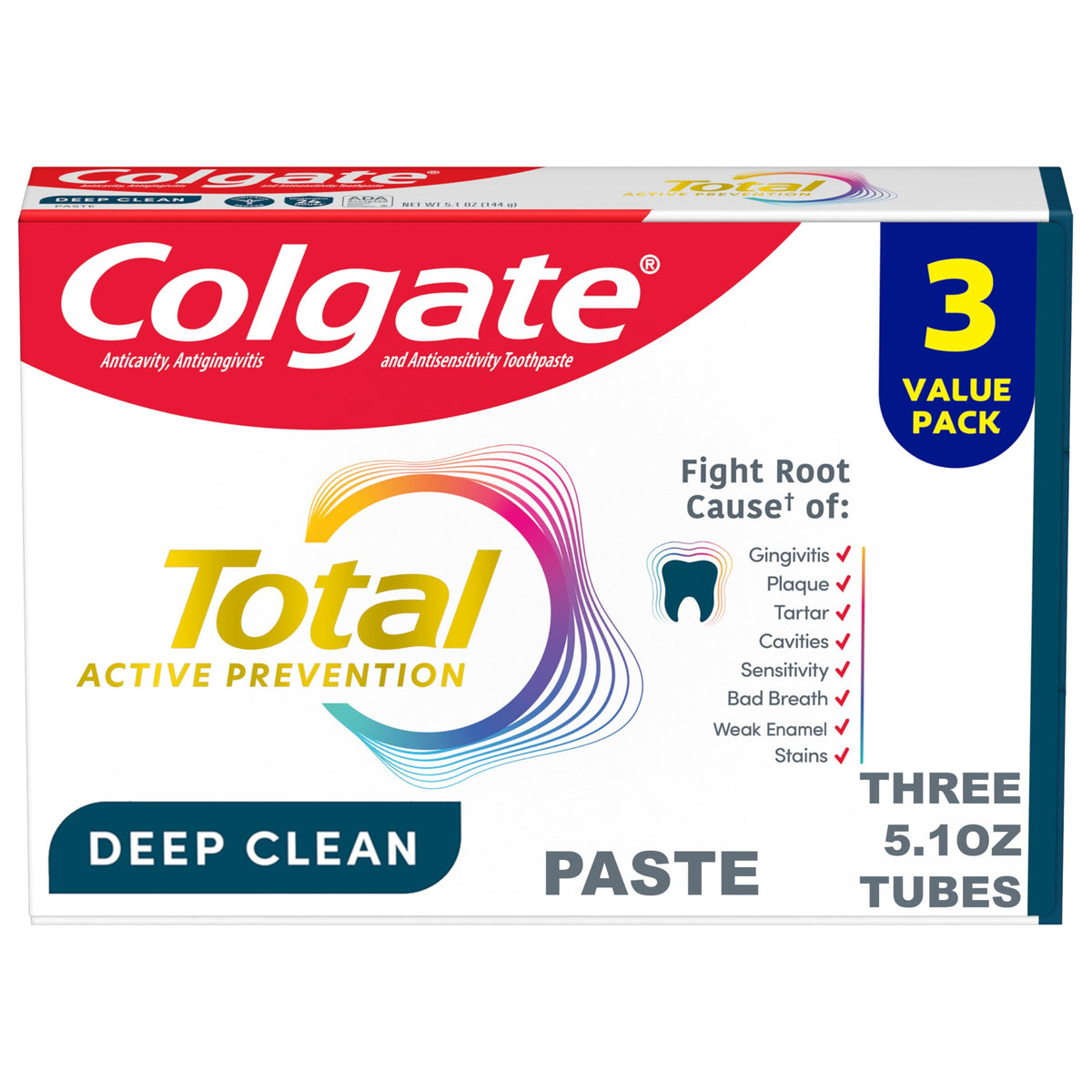 Total Deep Clean Toothpaste by Colgate – 5.1 Ounce (Pack of 3), Pack of 3, Model 61048309