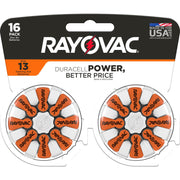 Size 13 Hearing Aid Batteries (16 Pack) by Rayovac – 16 Count, Plastic, Orange Tab, Model L13ZA-16ZM