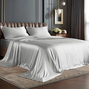 4-Piece Luxury Silk Bedding Set-High Thread Counts Satin Bed Sheets Silky & Smooth Ultimate Breathable Bed Cover Silver King Size, Fits Mattress Easily 16" Deep Pockets